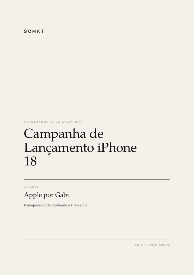 Pré-venda iPhone 18: página 1 do planejamento, Capa